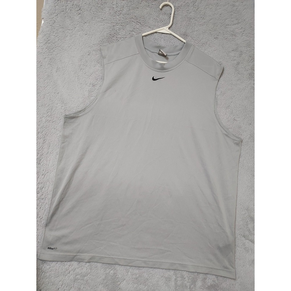 Vintage Nike Tank Top Mens XXL 2XL Shirt Center Swoosh Jersey Fit Dry Y2K Gray